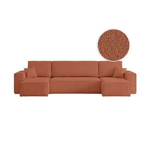 Canapé D'angle Farah Panoramique Convertible 6 Places En Tissu Bouclette - Terracotta