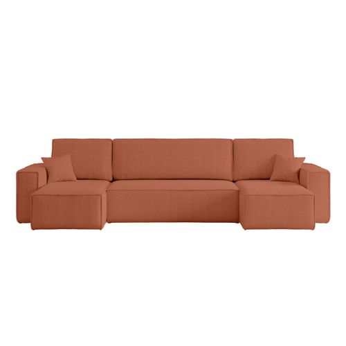 Canapé D'angle Farah Panoramique Convertible 6 Places En Tissu Bouclette - Terracotta