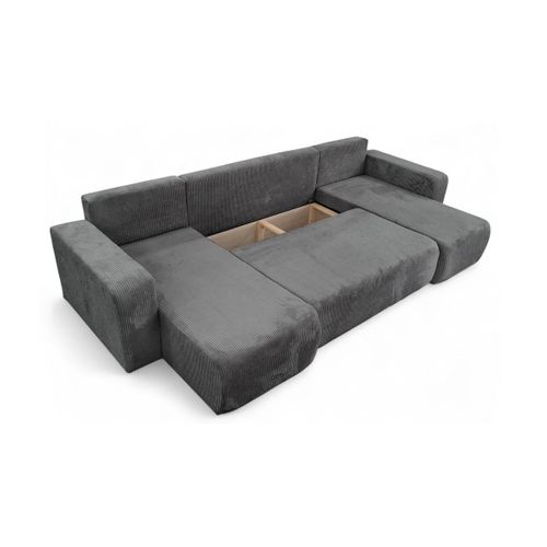 Canapé D'angle Alya Panoramique Convertible 6 Places En Velours Cotelé - Gris