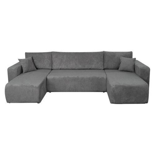 Canapé D'angle Alya Panoramique Convertible 6 Places En Velours Cotelé - Gris