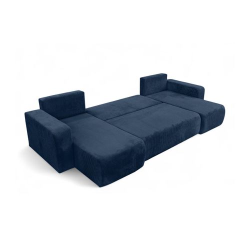 Canapé D'angle Alya Panoramique Convertible 6 Places En Velours Cotelé - Bleu