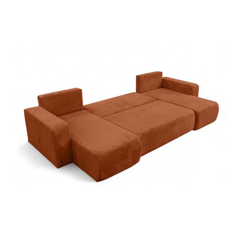 Canapé D'angle Alya Panoramique Convertible 6 Places En Velours Cotelé - Terracotta