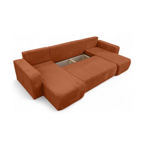 Canapé D'angle Alya Panoramique Convertible 6 Places En Velours Cotelé - Terracotta