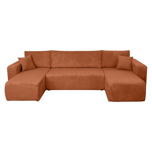 Canapé D'angle Alya Panoramique Convertible 6 Places En Velours Cotelé - Terracotta