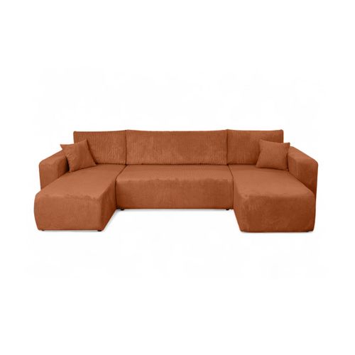 Canapé D'angle Alya Panoramique Convertible 6 Places En Velours Cotelé - Terracotta