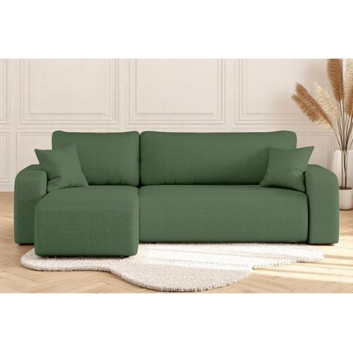 Canapé D'angle Alya Convertible Et Réversible 4 Places En Tissu Bouclette - Vert