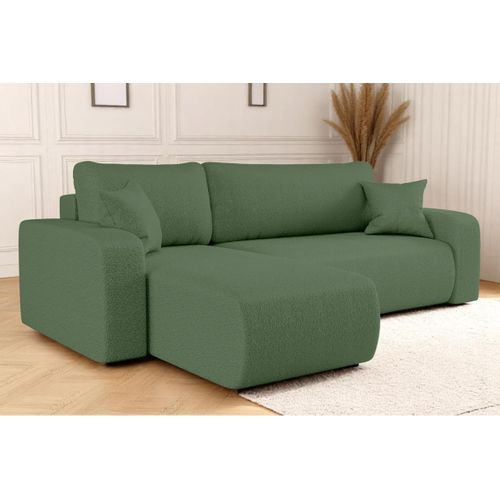 Canapé D'angle Alya Convertible Et Réversible 4 Places En Tissu Bouclette - Vert