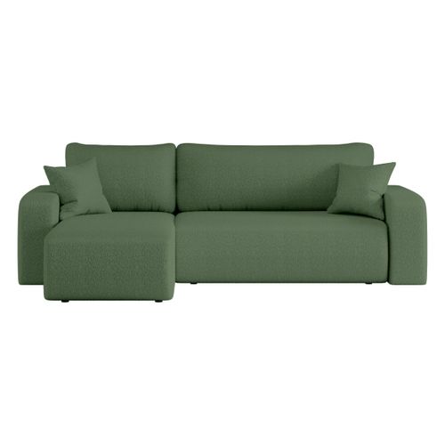 Canapé D'angle Alya Convertible Et Réversible 4 Places En Tissu Bouclette - Vert