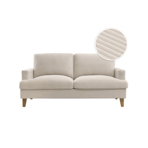 Canapé Droit 3 Places Talma En Velours Côtelé Beige Pieds Bois