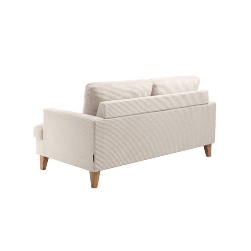Canapé Droit 3 Places Talma En Velours Côtelé Beige Pieds Bois