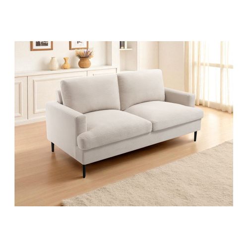 Canapé Droit 3 Places Talma En Velours Côtelé Beige