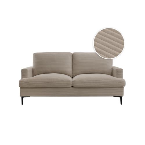 Canapé Droit 3 Places Talma En Velours Côtelé Taupe Pieds Noirs