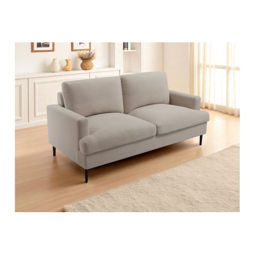 Canapé Droit 3 Places Talma En Velours Côtelé Taupe Pieds Noirs