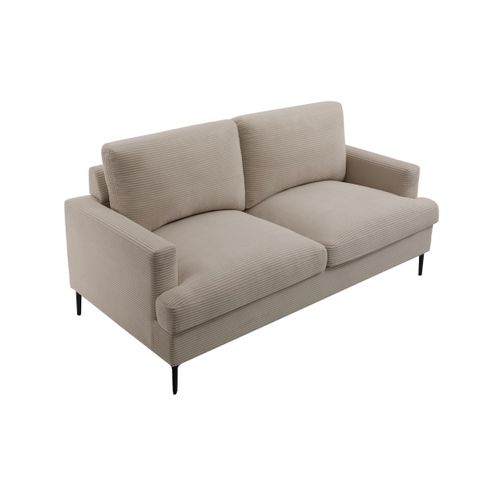 Canapé Droit 3 Places Talma En Velours Côtelé Taupe Pieds Noirs