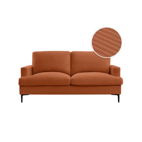 Canapé Droit 3 Places Talma En Velours Côtelé Terracotta Pieds Noirs