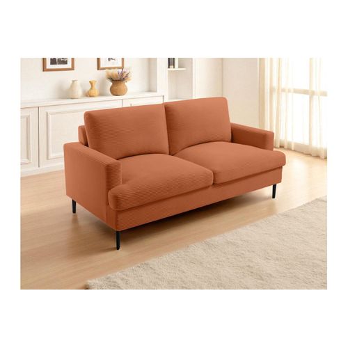 Canapé Droit 3 Places Talma En Velours Côtelé Terracotta Pieds Noirs
