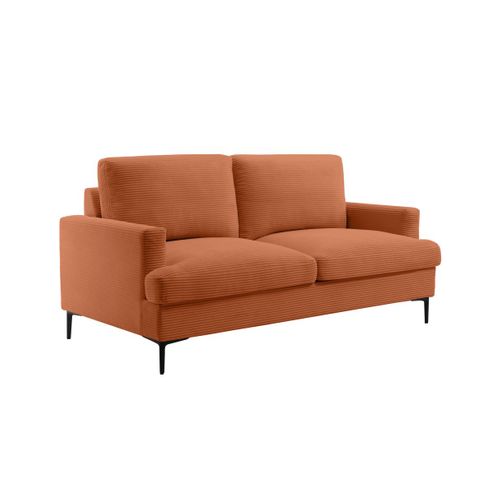 Canapé Droit 3 Places Talma En Velours Côtelé Terracotta Pieds Noirs