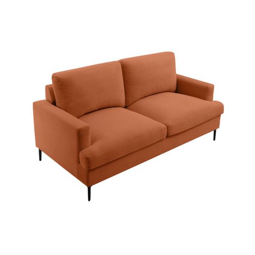 Canapé Droit 3 Places Talma En Velours Côtelé Terracotta Pieds Noirs