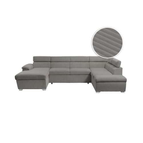 Canapé Panoramique Paola 6 Places Convertible Avec 2 Coffres En Velours Côtelé Gris