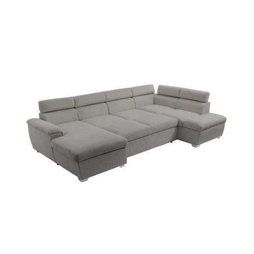 Canapé Panoramique Paola 6 Places Convertible Avec 2 Coffres En Velours Côtelé Gris