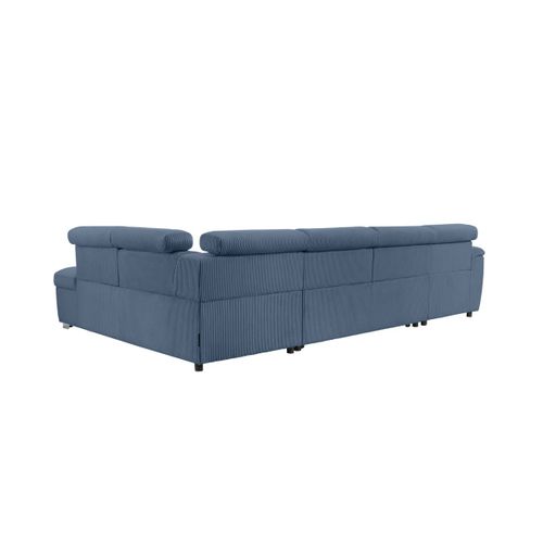 Canapé Panoramique Paola 6 Places Convertible Avec 2 Coffres En Velours Côtelé Bleu