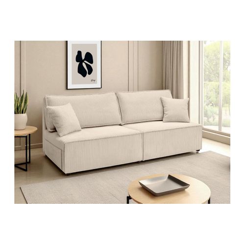 Canapé Convertible 3 Places Fiona Sans Accoudoirs Coffre De Rangement Velours Côtelé - Beige
