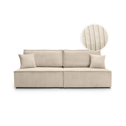 Canapé Convertible 3 Places Fiona Sans Accoudoirs Coffre De Rangement Velours Côtelé - Beige