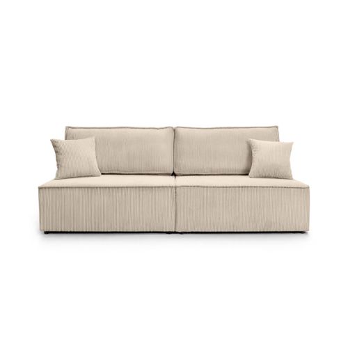 Canapé Convertible 3 Places Fiona Sans Accoudoirs Coffre De Rangement Velours Côtelé - Beige