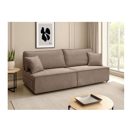Canapé Convertible 3 Places Fiona Sans Accoudoirs Coffre De Rangement Velours Côtelé - Taupe