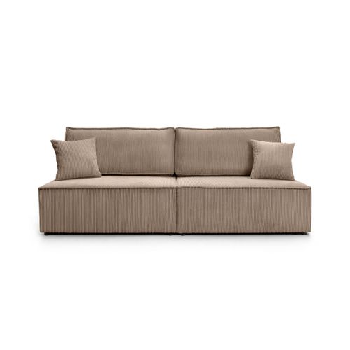 Canapé Convertible 3 Places Fiona Sans Accoudoirs Coffre De Rangement Velours Côtelé - Taupe