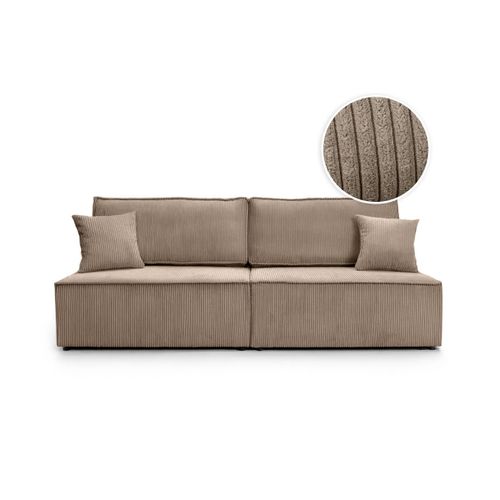 Canapé Convertible 3 Places Fiona Sans Accoudoirs Coffre De Rangement Velours Côtelé - Taupe