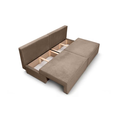 Canapé Convertible 3 Places Fiona Sans Accoudoirs Coffre De Rangement Velours Côtelé - Taupe