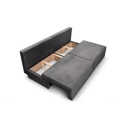 Canapé Convertible 3 Places Fiona Sans Accoudoirs Coffre De Rangement Velours Côtelé - Gris Foncé
