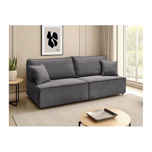 Canapé Convertible 3 Places Fiona Sans Accoudoirs Coffre De Rangement Velours Côtelé - Gris Foncé