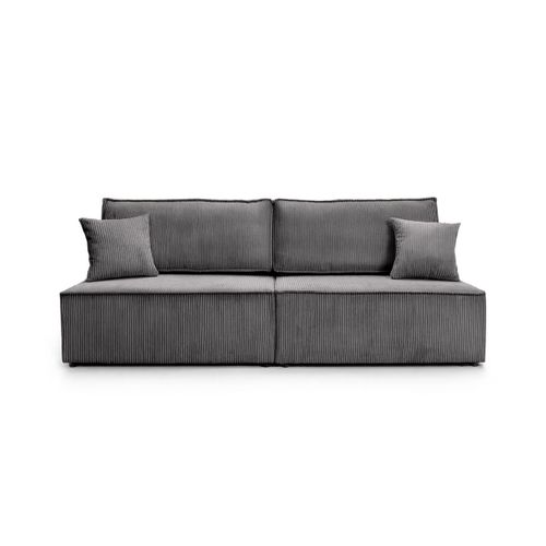 Canapé Convertible 3 Places Fiona Sans Accoudoirs Coffre De Rangement Velours Côtelé - Gris Foncé