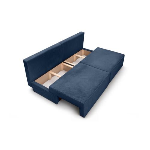 Canapé Convertible 3 Places Fiona Sans Accoudoirs Coffre De Rangement Velours Côtelé - Bleu Foncé