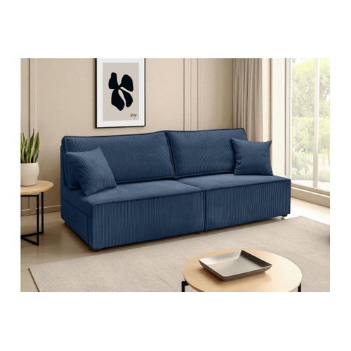 Canapé Convertible 3 Places Fiona Sans Accoudoirs Coffre De Rangement Velours Côtelé - Bleu Foncé