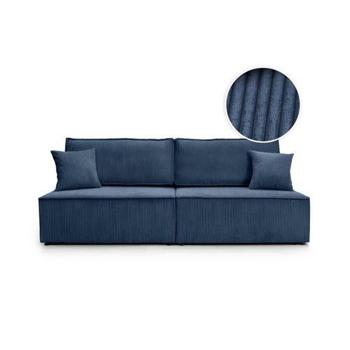 Canapé Convertible 3 Places Fiona Sans Accoudoirs Coffre De Rangement Velours Côtelé - Bleu Foncé