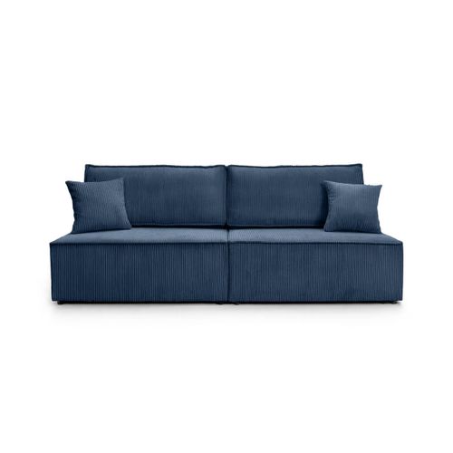 Canapé Convertible 3 Places Fiona Sans Accoudoirs Coffre De Rangement Velours Côtelé - Bleu Foncé