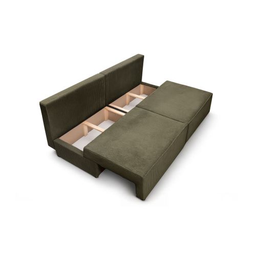 Canapé Convertible 3 Places Fiona Sans Accoudoirs Coffre De Rangement Velours Côtelé - Vert Kaki
