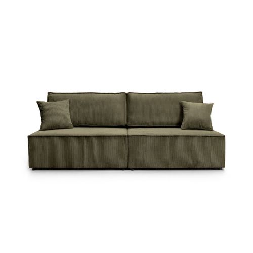 Canapé Convertible 3 Places Fiona Sans Accoudoirs Coffre De Rangement Velours Côtelé - Vert Kaki