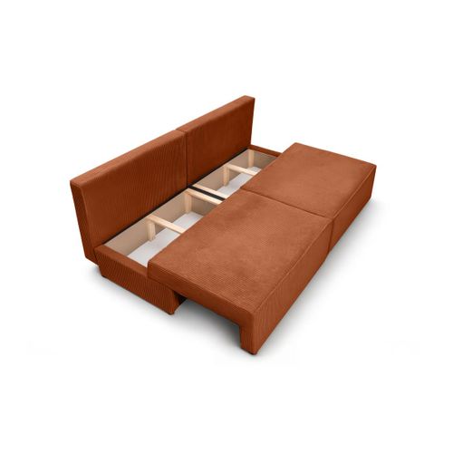 Canapé Convertible 3 Places Fiona Sans Accoudoirs Coffre De Rangement Velours Côtelé - Terracotta