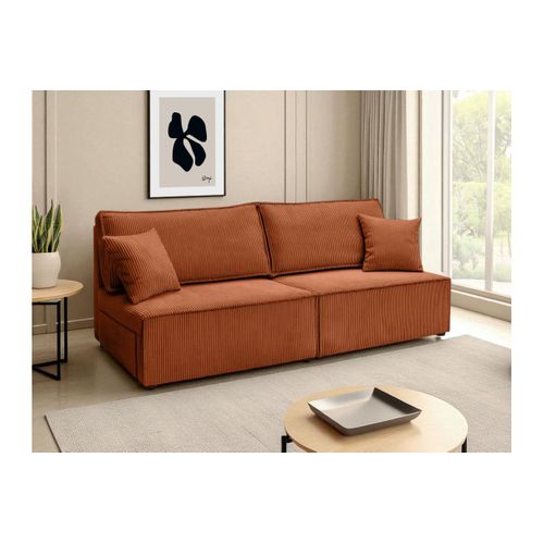 Canapé Convertible 3 Places Fiona Sans Accoudoirs Coffre De Rangement Velours Côtelé - Terracotta