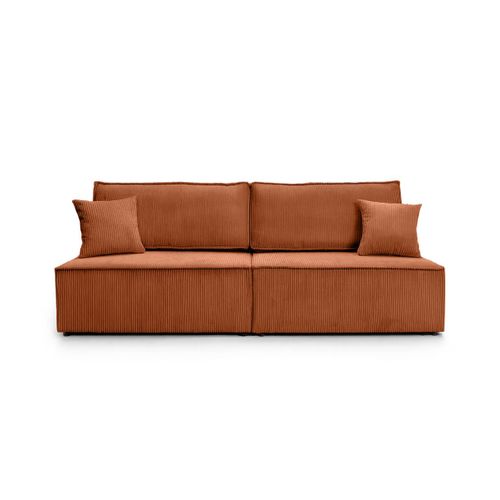 Canapé Convertible 3 Places Fiona Sans Accoudoirs Coffre De Rangement Velours Côtelé - Terracotta