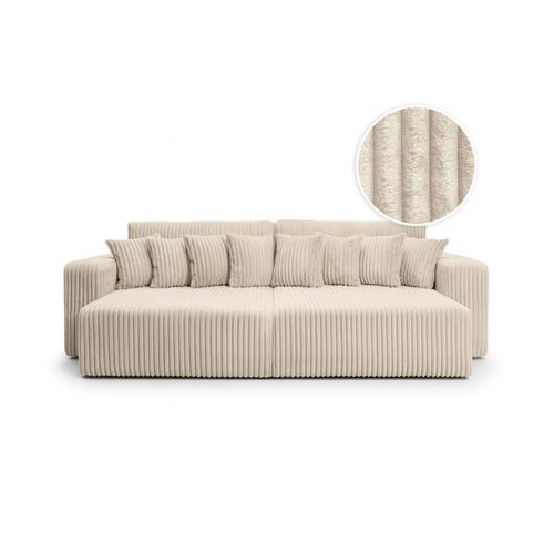 Canapé Droit 4 Places Jade Double Méridienne Et Assise Profonde En Velours Côtelé Épais - Beige