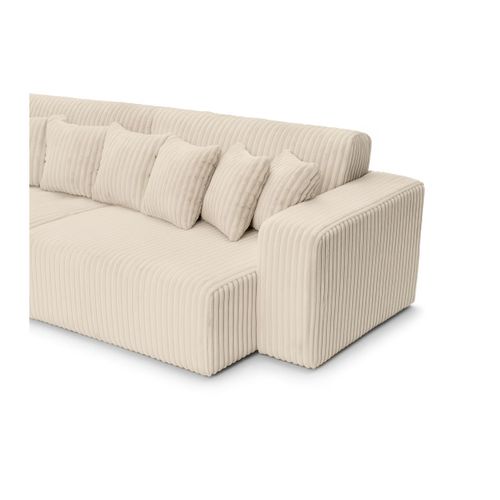 Canapé Droit 4 Places Jade Double Méridienne Et Assise Profonde En Velours Côtelé Épais - Beige