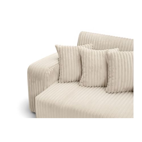 Canapé Droit 4 Places Jade Double Méridienne Et Assise Profonde En Velours Côtelé Épais - Beige