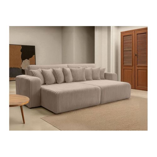 Canapé Droit 4 Places Jade Double Méridienne Et Assise Profonde En Velours Côtelé Épais - Taupe