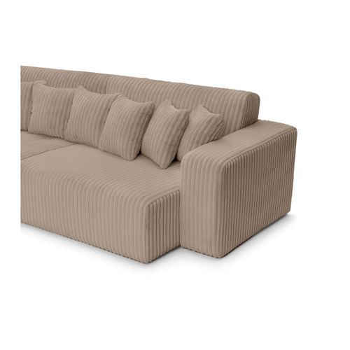 Canapé Droit 4 Places Jade Double Méridienne Et Assise Profonde En Velours Côtelé Épais - Taupe