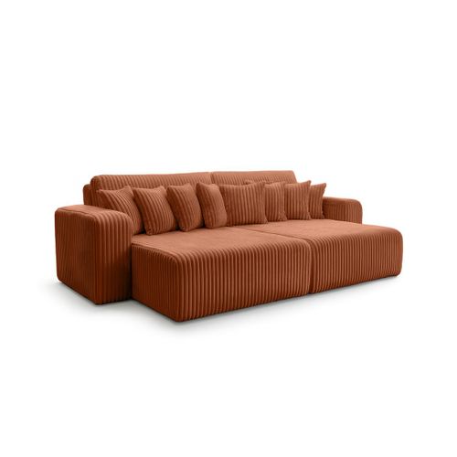 Canapé Droit 4 Places Jade Double Méridienne Et Assise Profonde En Velours Côtelé Épais - Terracotta